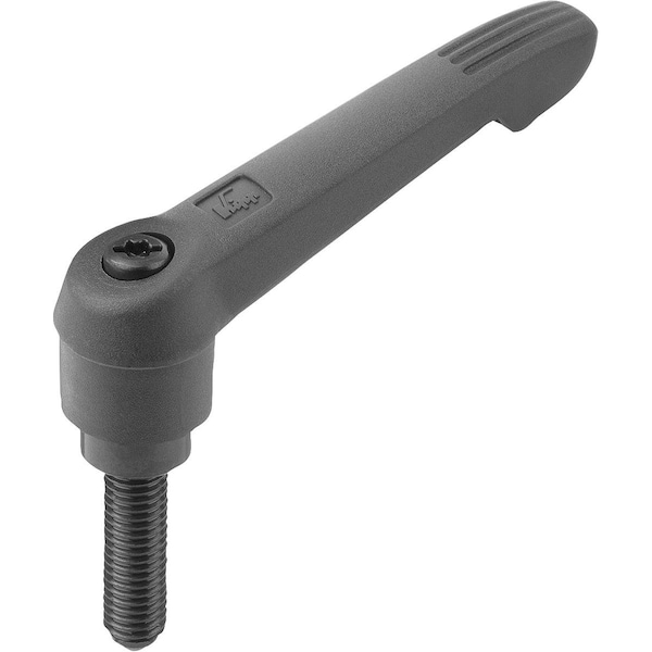 Adjustable Handle W. Ball Size:2 M06X58, 6, Form:D Plastic, Black Ral7021, Flattened, Comp:Ball Steel